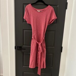 Toad&Co Pink Crewneck Tie-Waist Midi Dress